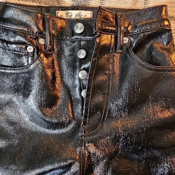 Free People We The Free Phoenix Coated Liquid Black Skinny Jean Pants 24 - Picture 6 of 10